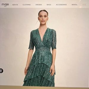 Maje Dress. Stretch Lurex Fabric Dress with Ruffles